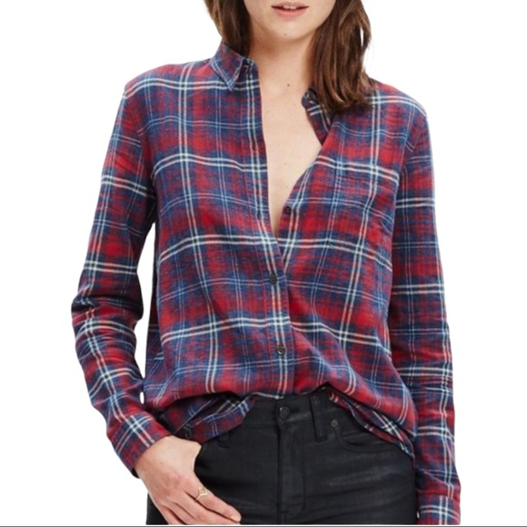 Madewell Tops - MADEWELL Bainbridge Red and Blue Plaid Flannel Button Down Shirt